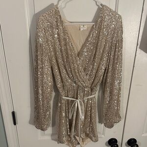 EUC By Together Size M Boutique Sequin long sleeve shorts romper